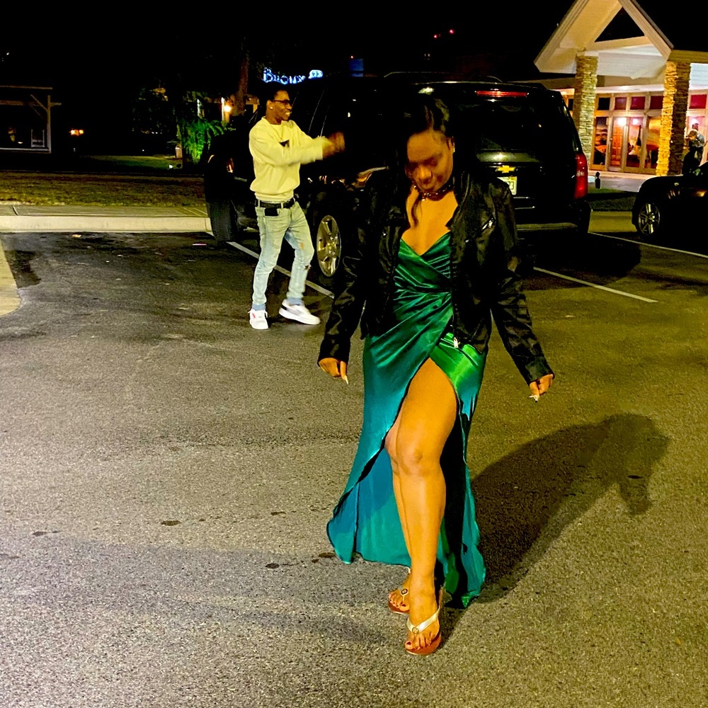 Emerald green high slip dress